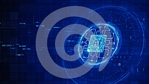 Artificial Intelligence Microchip with Circuit Lines and Binary Code in Futuristic Blue Digital Interface 3d Rendering