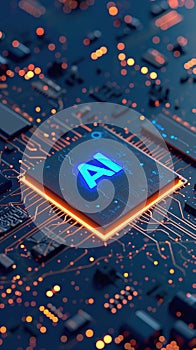 Artificial intelligence microchip. Microprocessor with AI technology