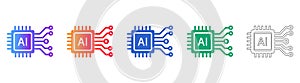 Artificial Intelligence Microchip and Processor Icons Set
