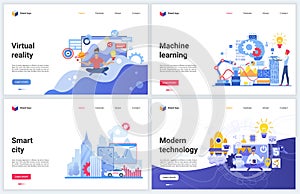 Artificial intelligence modern technology vector illustrations, banners with flat cartoon innovation in education, ai