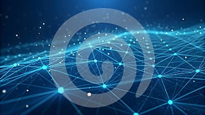 Artificial intelligence network, abstract image of a digital network illuminated by blue light, on a dark background