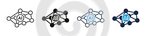 Artificial Intelligence Neural Network AI Concept Line and Solid Icon Set. Machine Learning Digital Connection Cognitive
