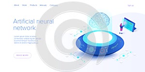 Artificial intelligence or neural network concept in isometric vector illustration. Neuronet or ai technology background with