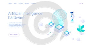 Artificial intelligence or neural network concept in isometric vector illustration. Neuronet or ai technology background with