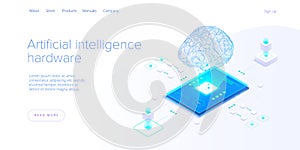 Artificial intelligence or neural network concept in isometric vector illustration. Neuronet or ai technology background with