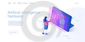 Artificial intelligence or neural network concept in isometric vector illustration. Neuronet or ai technology background with