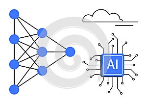Artificial Intelligence Neural Network and Microchip Illustration AI and Cloud Computing