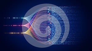 Artificial intelligence neural network processing big data streams, abstract digital data flow, process automation and analytics