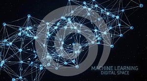 Artificial Intelligence Neural Network Visualization. Complex three-dimensional lattice structure of interconnected glowing blue