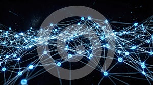 Artificial Intelligence Neural Network Visualization. Complex three-dimensional lattice structure of interconnected glowing blue