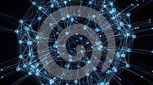 Artificial Intelligence Neural Network Visualization. Complex three-dimensional lattice structure of interconnected glowing blue