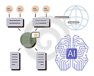 Artificial Intelligence Neural Network Visualizing Global Data Processing and Information Flow