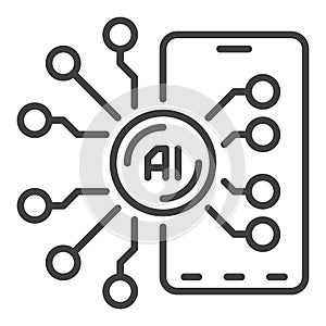 Artificial Intelligence - New AI Smartphone vector icon or symbol in thin line style