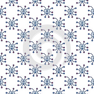 Artificial Intelligence with PC vector AI on PC Screen colored seamless pattern