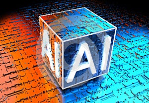 Artificial intelligence, potential. Central fulcrum of an electronic device inside a computer. AI