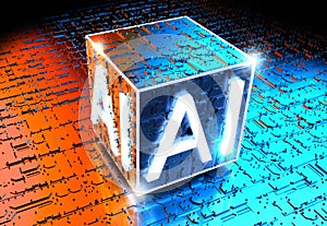 Artificial intelligence, potential. Central fulcrum of an electronic device inside a computer. AI