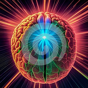 Artificial intelligence, processing big data, digital brain, created with AI generator
