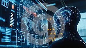 Artificial intelligence processing data on a futuristic computer system