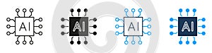 Artificial Intelligence Processor Chip Line and Solid Icon Set. Machine Learning Microchip Hardware Digital Computing