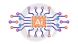 Artificial Intelligence Processor Chip with Neural Pathways, vector design Generative AI