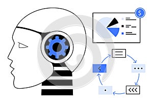 Artificial Intelligence Profile with Data Analysis Chart and Workflow Diagram