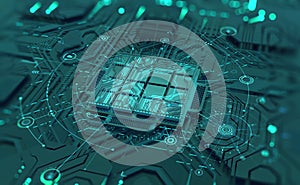 Artificial Intelligence. Quantum processor  CPU  futuristic computer circuit