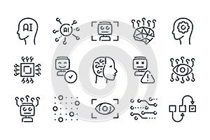 Artificial Intelligence related line icon set.