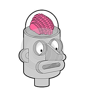 Artificial Intelligence. Robot with brain. Retro robot head amd brains. vector illustration