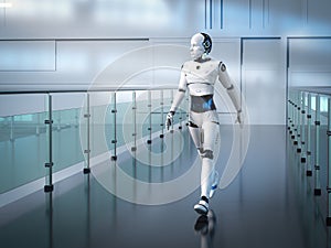 Artificial intelligence robot or cyborg walk