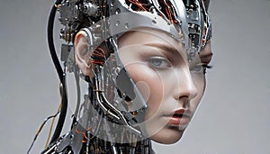 An artificial intelligence robot with a female human face. Generative AI
