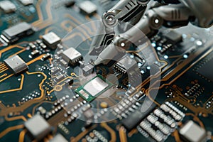 Artificial intelligence robot hand installing microchip