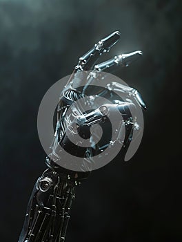 Artificial intelligence robot hand. Science and artificial intelligence technology. Machine learning. By generative Ai