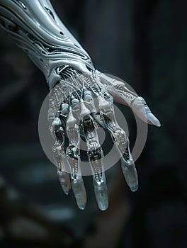 Artificial intelligence robot hand. Science and artificial intelligence technology. Machine learning. By generative Ai