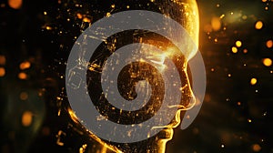 Artificial intelligence robot head glowing with circuit patterns