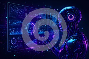 Artificial intelligence robot operating futuristic interface