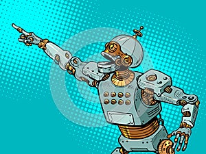 artificial intelligence robot point with their hand. Template advertising announcement news sale. Pop art style