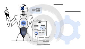 Artificial Intelligence Robot Presenting Data Insights and Analytics with Chart and Document