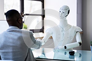 Artificial Intelligence Robot Recruiting African Man