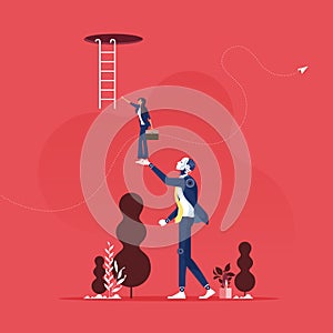 Artificial Intelligence robot or Technology helping business-Support human working concept