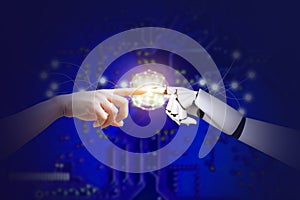 Artificial intelligence robot technology Human hands and robot hands