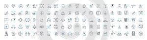 Artificial intelligence and robot technology vector line icons set. AI, Robot, Technology, Automation, Machine Learning