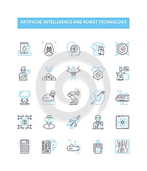 Artificial intelligence and robot technology vector line icons set. AI, Robot, Technology, Automation, Machine Learning