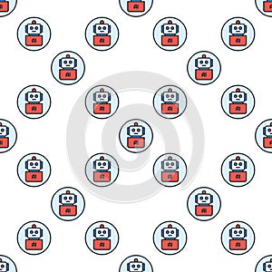 Artificial Intelligence Robot vector AI Bot round colored seamless pattern