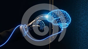 Artificial Intelligence robotic hand touching digital brain concept neural network connection innovation