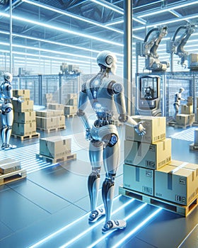 Artificial Intelligence Robotic Packaging Depot Automated Warehouse Industrial Factory AI Generated