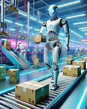 Artificial Intelligence Robotic Packaging Depot Automated Warehouse Industrial Factory AI Generated