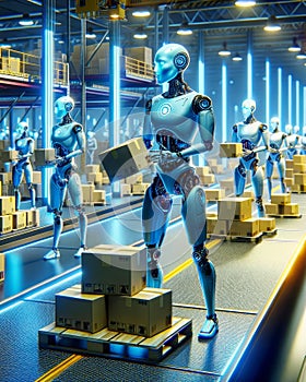 Artificial Intelligence Robotic Packaging Depot Automated Warehouse Industrial Factory AI Generated