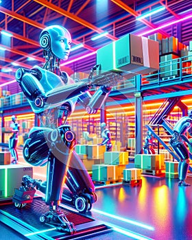 Artificial Intelligence Robotic Packaging Depot Automated Warehouse Industrial Factory AI Generated