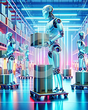 Artificial Intelligence Robotic Packaging Depot Automated Warehouse Industrial Factory AI Generated