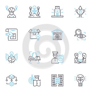 Artificial intelligence and robotics linear icons set. Automation, Neural, Machine, Algorithm, Intelligence, Robotics